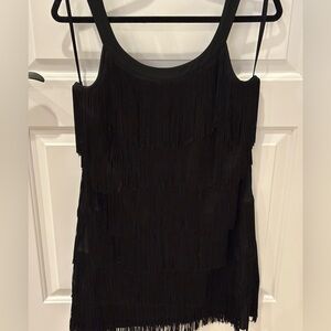 White House Black Market Black Fringe Sleeveless Dress and Fringe Jacket